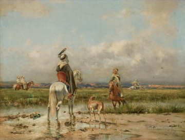 Victor Huguet Painting - La chasse au faucon Victor Huguet Orientalist